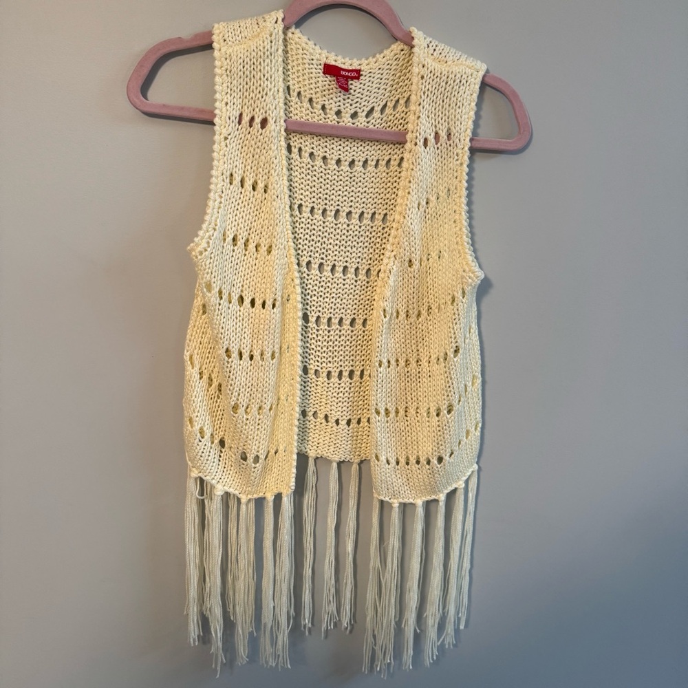 BONGO Women's Y2K Sweater Vest Tassles Cream Size XL